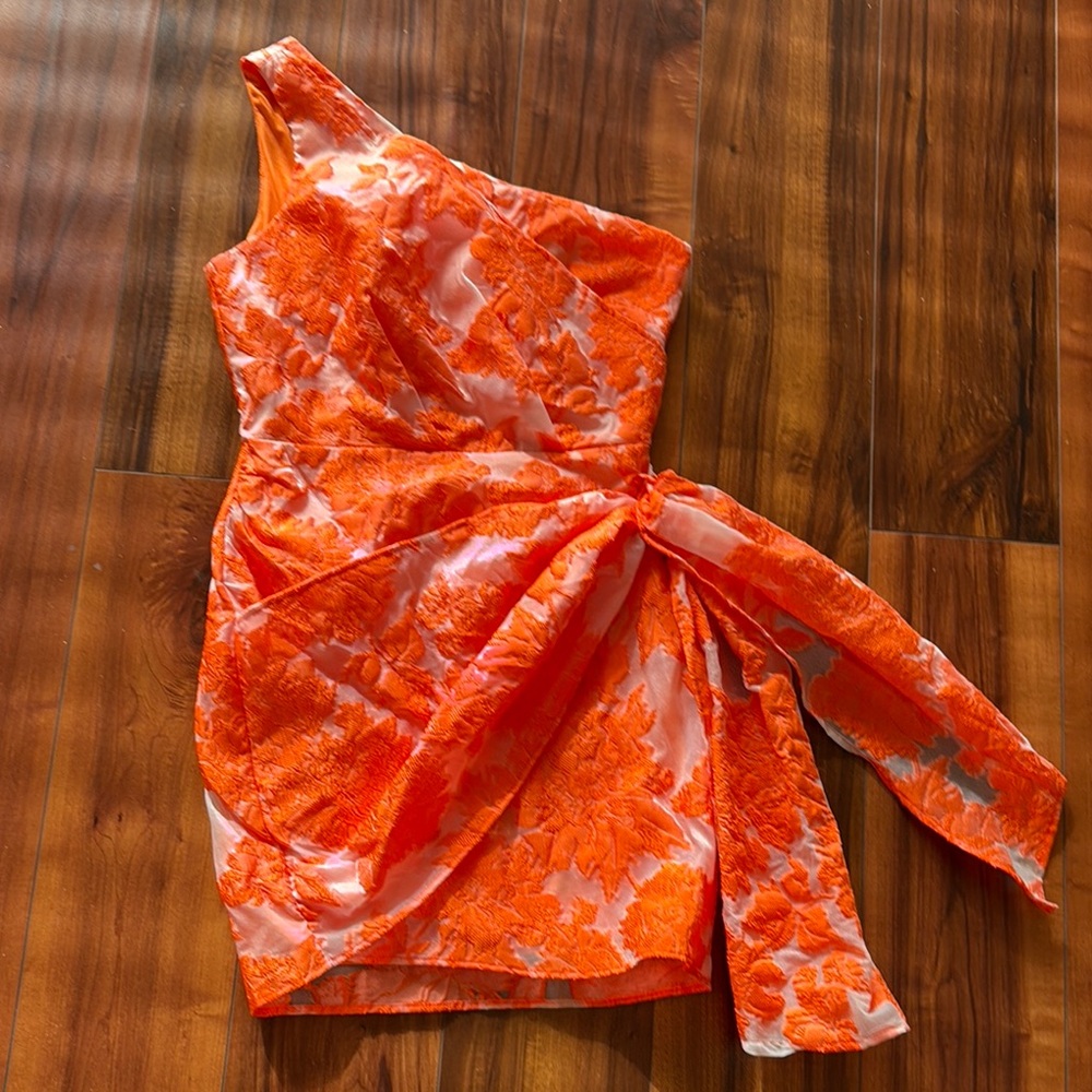 Showpo Orange Floral One-Shoulder Dress